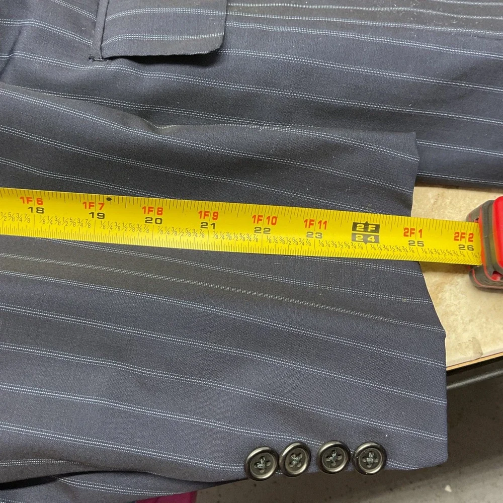 Oxxford Clothes Larrimors Navy Pinstripe Suit 2 Button Double Vent Wool Blazer